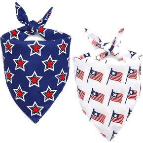 Bandanas Dog 2Pack ، يوم الاستقلال الرابع من يوليو الكلب Bandanas Boy & Girl ، Flag Flag American Star Pet Pett USA نمط القلب ، النسيج المتين المتميز ، عصابات كبيرة ووطنية كبيرة ومتوسطة