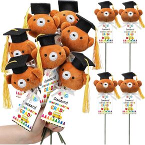 12 Sets Preschool Graduation Gifts Bear Bouquet with Card Mini Graduation Bears End of The School Gifts for Kids Students 2025 Grad Party Table Decor Keepsake Photo Props Vase Filler