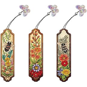 pigpigboss 3 Pieces Acrylic Cross Flower Diamond Painting Bookmark Kit, Religious Cross Diamond Art Bookmark with Butterfly Pendant, Daisy Flower Book Marks for Adult Beginner Book Decor
