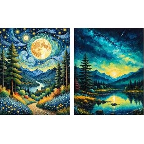 ldazao Forest Paint by Numbers Kit for Adults Mountain Tree Paint by Number Kits for Beginner Moon Acrylic On Canvas DIY Oil Painting Kit