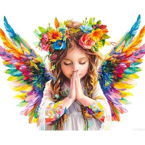 Zuvrdiai Christ Paint by Number for البالغين Deligion Paint by Numbers Kit Little Angel with Rainbow Wings Paint by Number on Canvas Artwork Gifts Home Wall Decor