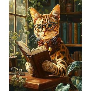 Qaceyid Cat Reading Books Paint by Number Kits on Canvas للبالغين للطلاء الرسم من الأكريليك مع فرش الطلاء هريرة في مجموعات الطلاء الزيتية للبالغين ديكور الجدار المنزلي 16x20 في