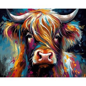 QACEYID Paint by Numbers for Adults DIY Painting Kit with 40x50cm Pre Printed Textured Art Canvas Acrylic Paints Brushes Ideal for Beginners Highland Cow Magic Circle