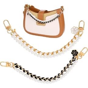 2pcs سلسلة محفظة لؤلؤة ، 26 سم/10.23 بوصة سلاسل أكياس لعلاج اليد ، تمديدات حزام محفظة اللؤلؤ المعدنية لحقائب اليد المتقاطعة ، حقيبة إكسسوارات استبدال حزام حقيبة سحر ، أسود وأبيض