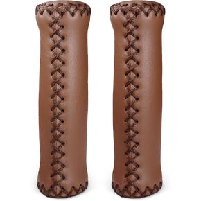 MARQUE Cruiser Bike Handlebar Grips - Brown Vinyl Leather Grips in 135mm with Hand-Stitched Seam for 22.2mm (7/8") Beach Cruiser Bicycle Handlebar for Woman & Man in Kuwait
