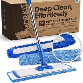 Ultimate Microfiber Cleaning Kit - Dry & Wet Mop for Hardwood, Tile, Vinyl Floors | 12Pack Microfiber Cleaning Cloth | High Duster | Glass Cleaning Cloths | Reusable Mop Pads | Long Telescopic Handle