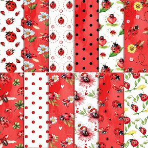 Ladybug Scrapbook Paper - 24 Sheets Ladybug Pattern Paper with 12 Unique Designs 12"x12" Red & Black Polka Dots Lady Bugs Double-Sided Decorative Craft Papers for DIY Card Making Scrapbooking Supplies