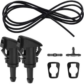 Windshield Washer Nozzles Kit, Washer Jet and 2 Meter Fluid Hose with Connector, 4805742AB, 5113049AA Windshield Washer Hose Kit Compatible with Chrysler, Dodge, Jeep