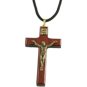 قلادة صليب من خشب الكرز مصنوعة يدويا من كاثوليكا شوب I Catholic Religious Wear I I Catholic Religious Wear I - 2.4 انش، خشب, خشب