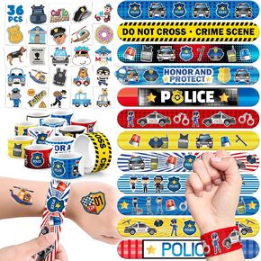 60 PCS Police Party Favors مجموعة - 36 ملصقًا مؤقتًا للوشم و 24 أساور صفعة للأطفال ، مثالية لحفلات أعياد الميلاد ومكافآت الفصول الدراسية والهدايا
