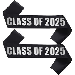 فئة 2025 SASH ، 2PCS الأزرق وشاح مع رسائل رقائق فضية المشجعين كبار SASH 2025 لمستلزمات حفلات التخرج الأزرق الفضة 2pcs