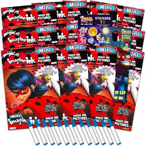 Ladaculous Ladybug تخيل كتاب تلوين الحبر مجموعة للأطفال - 12 حزمة No -Mess Magic Ink Colling Books مع ملصقات ، حزمة Party Favors Bundle