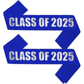 Class of 2025 Sash, 2PCS Blue Sash with Silver Foil Letters Cheerleader Senior Sash 2025 for Graduation Party Supplies Blue Silver 2pcs in Kuwait