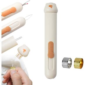 PODOEIL Automatic Needle Threader with 2pcs Sewing Thimble, 3 in 1 Needle Threaders with Needle Storage, Seam Ripper Needle Threaders for Hand Sewing, Crafting, Knitting (Green)