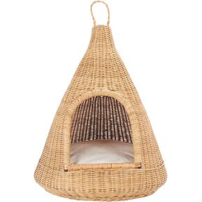 مجموعة Safavieh Home Collection Tifa Honey Brown Rattan Hanging Pet Cat مع وسادة بيضاء ، مثالية لغرفة المعيشة ، غرفة النوم ، المدخل (تم تجميعها بالكامل)