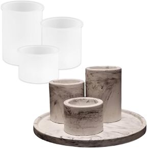 3 Sizes Tealight Holders Resin Molds Set – Pillar Cylinder Votive Candle Holders Silicone Molds for Epoxy Resin Crafts, Concrete Cement, Candle Cup