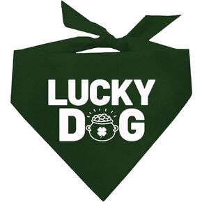 Lucky Dog Bandana with Pot of Gold | 100% Cotton Triangle | Made in USA | Funny St. Patrick's Day Photoshoot Prop | Shamrock | Drinking Bar Parade Event Or Party | Green One Size (993)