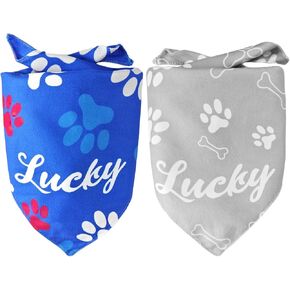 2Pcs Spring Dog Bandanas Boy, Reversible Paw Print Triangle Scarf for Dogs Premium Durable Fabric with Adjustable Neck Fit for Pets Cat