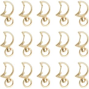 20 Pcs Cute Moon Shaped Metal Swivel Lobster Claw Clasp Snap Hook Keychain Rings Clip Buckles for Crafts Light Gold