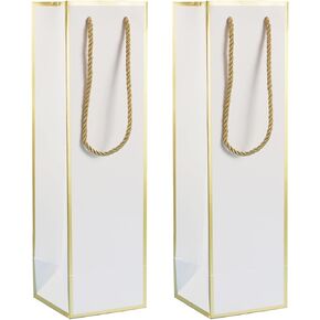 Miraclekoo Wine Gift Bag for Wine Bottles, 4 Pcs Luxury Wine Bottle Gift Bags, 4"x4"x13.8" Whiskey/Liquor Wine Bottle Bags For Gifts,Gold Foil White Wine Bags with Handles