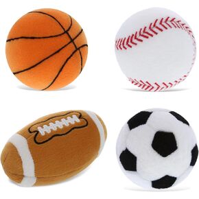DolliBu Sports Balls Plush - Fluffy Soft Plush Balls for Playing Catch with Kids, Playtime Squishy Plush Balls Toys for Girls and Boys, Stuffed Ball Room Décor - 4 Pc Set