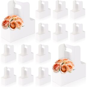 Bakbania 2 Cup Drink Carrier with Handle,40 Pack Paperboard Cup Holder,Rectangle Floral Wrap Packing Boxes Flower Gift Bags for Hot and Cold Drink Holder,Food Delivery(White)