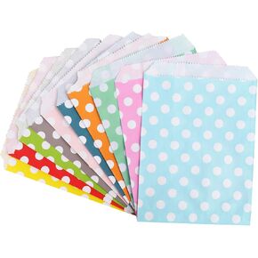Foraineam 250 Pack Food Paper Paper Acags ، 5.2 × 7 بوصة حقيبة بوفيه Candy Cookie ، Polka Dot Favor Bag 10 ألوان ورقة Goody الصغيرة لعيد الميلاد لحفلة الإمدادات اللوازم