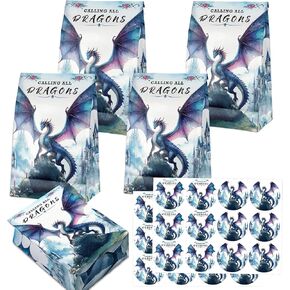 24 PCS Dragon Goodie حقائب مع ملصقات - حقائب عيد ميلاد Dragon تحت عنوان ، مثالية لمستلزمات الحفلات التنين للأطفال وعلاج الحقائب