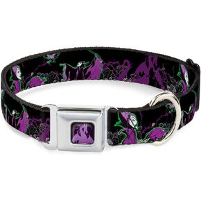 Dog Collar Seatbelt Buckle Maleficent Diablo Black Roses Purples 9 to 15 Inches 1.0 Inch Wide