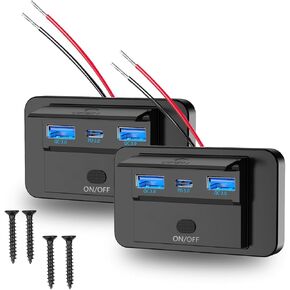2 Pack USB C Car Fast Charger Adapter,WNNBTOVN 72W Cigarette Lighter USB Charger,3 Ports Panel Wall Mount Automotive Car USB Socket,for RV Bus Boat Truck