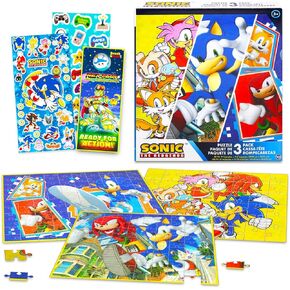 Sonic the Hedgehog Puzzle for Kids Set - حزمة مع 3 ألغاز بانوراما صوتية ، ملصقات ، المزيد | 1: 48 جهاز كمبيوتر و 2: 100 PC الألغاز الصوتية للأطفال