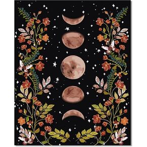 طلاء Zemalous بواسطة أرقام أرقام للبالغين الحرف السهل للنساء المبتدئين DIY Moon Phase محاطة بالكروم والزهور اللوحة القماشية السوداء للأطفال فتيات 16 × 20 بوصة مجموعة الهوايات للبالغين