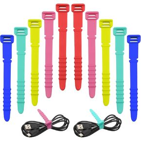 20pcs Silicone Cable Ties Reusable Zip Ties Black Elastic Cord Organizer Wire Management Ties Straps Bundling and Fastening Cable for Home Office Table Desk Travel Essentials(4.5") in Kuwait