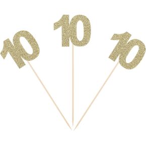 Gold Glitter 10th Birthday Centrepiece Sticks Number 10 Table Toppers لعيد ميلاد البالغين الذكرى الحادي عشر.