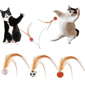 3 PCS RIPER BALL CAT TOY ، مجموعة ألعاب كرة الريشة التفاعلية الجديدة - ألعاب CATS CATS مرنة مع ذيول الريش ، كرات نطاط