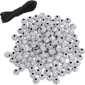 120 Pieces Volleyball Beads Acrylic Sports Beads with Big Hole and 4.37 Yards Waxed Cord for Bracelets Necklaces Earrings Hair Ties Keychains Craft Making
