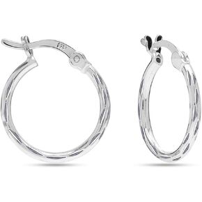 LeCalla Sterling Silver Twisted Beaded Clutchless Paddle Back Hoop Earrings for Women