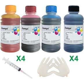 AOMYA 4-Pack Ink ink kit 500ml 250ml حبر عالمي للصبغة العالمية لطابعات حبر HP نظام CISS CIS (9 أوقية) مع حقنة وقفاز