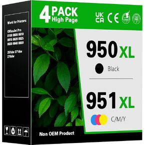 950XL 951XL High Yield Ink Cartridges (1Black/1Cyan/1Magenta/1Yellow) Replacement for HP OfficeJet Pro 8600 8610 8620 8100 8630 8660 8640 8615 76DW 251DW Printers