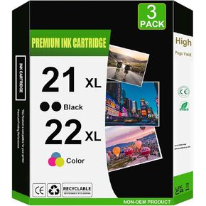 21 22 21xl 22xl خرطوشة الحبر عالية العائد متوافقة مع Deskjet F4180 F2210 F380 F300 D1560 D1560 OfficeJet 4315 J3640 J3680 1410 Fax 3180 PCS 1401 Printers (2 Black 1 Tri-Color)