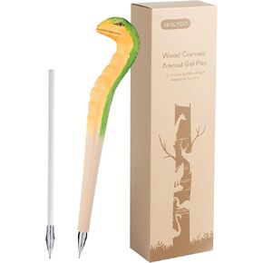 100% Handmade Wood Carved Animal Gel Pen | Green Snake, Cute Stationary School Supply Office Supply, Fun Pen Novelty Writing Pen, Unique Gift Pen for Animal Lovers