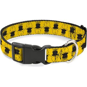 Peanuts Worldwide LLC Pet Collar, Dog Collar Plastic Buckle, Peanuts Charlie Brown Pose Flip Yellow Black, 11 to 16.5 Inches 1.0 Inch Wide