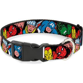 Dog Collar Plastic Clip 5 Marvel Characters Black 15 to 26 Inches 1.0 Inch Wide
