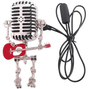 Guitar Lamp, Vintage Microphone Guitar Lamp, Guitar Music Table Lamp, Cool Guitar Gifts for Music Lovers and Guitar Player, USB Plug in Powered, Retro Decorations for Home, Bar, Office (Red)