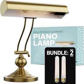 Home Intuition Classic Antique Retro Adjustable Leaning Piano Lamp Desk Light Bundle with 2 Extra LED Bulbs (Brushed Brass)
