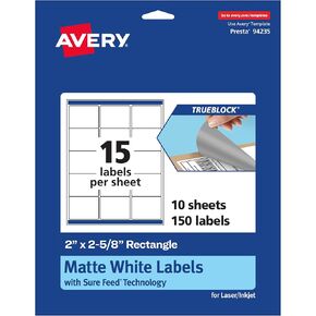 Avery TrueBlock Matte White Rectangle Labels مع تغذية مؤكدة ، 2 "× 2-5/8" ، 1500 ملصقات بيضاء غير لامعة ، ملصقات قابلة للطباعة بالليزر/الحبر ، رائعة للتغليف وملصقات المنتجات