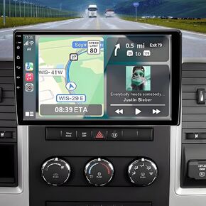 10.2 Inch Car Stereo Upgrade Replacement for Dodge Ram 1500 2500 2009 2010 2011 2012 Jeep Wrangler JK 2007-2018 Grand Cherokee with Wireless CarPlay & Android Auto 4+64GB