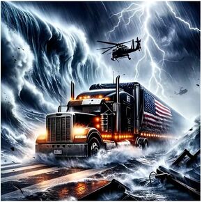 Hill Froeistung 5D Truck Diamond Art Painting Kits للبالغين ، Tsunamis Diamond Art للمبتدئين ، DIY Full Drill Flag Diamond Art Painting (12 × 12 بوصة)