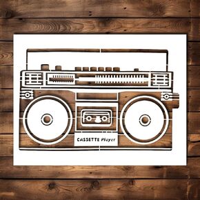قالب Boombox Stencil - أجهزة الاستئصال القابلة لإعادة الاستخدام القابلة لإعادة الاستخدام الرجعية للفنون الملهمة للطلاء على الخشب ، والزجاج ، والجدار ، والجدران ، والقطن ، والأواني الزجاجية ، ورسم الرش ، والبخري (8.5 × 11)