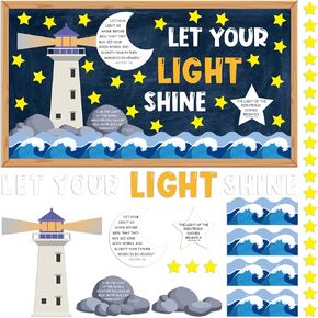 88 Pcs Let Your Light Shine Bulletin Board Set Christian Religious Bulletin Board Decoration Bible Verse Lighthouse Cutouts Christian Classroom Decor for Church Sunday School Wall